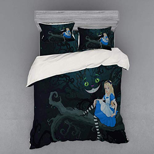Juego de ropa de cama de Alicia en el Pa&iacute;s de las Maravillas, Alice sentada en una rama y Chescire...