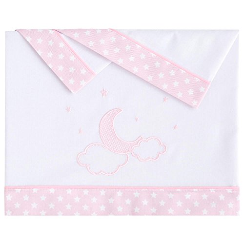 Sabanas 100% Algod&oacute;n SUPERCUNA 80X130 Moon Rosa - (bajera+encimera+funda almohada)