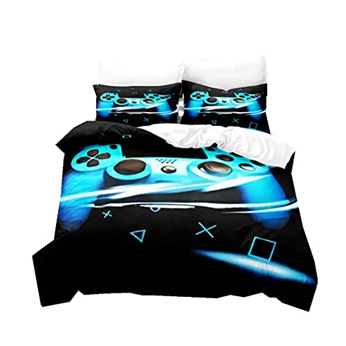 PEIHUODAN Juego de Cama para Adolescente 2/3 Piezas Gamepad Negro Azul Verde Gris Amarillo Gamer...