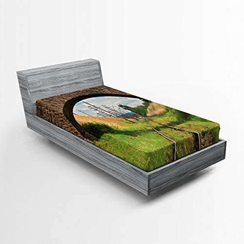 ABAKUHAUS Paisaje Sábana Elastizada, Puente ferroviario de Tranquilidad, Suave Tela Decorativa...