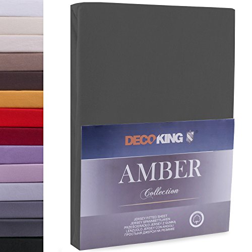 DecoKing 160x200-180x200 cm S&aacute;bana Bajera Ajustable 100% Algod&oacute;n Jersey Grafito Amber Collection