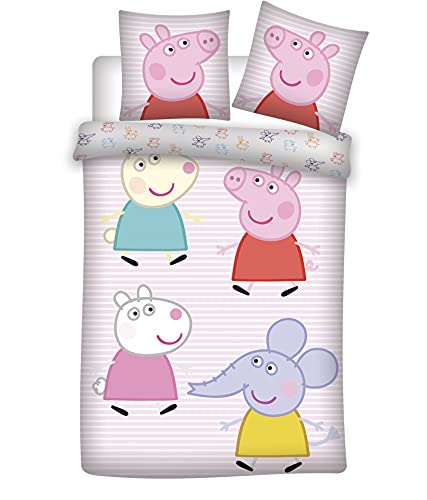 Peppa Pig - Juego de cama (funda n&oacute;rdica de 140 x 200 cm y funda de almohada de 65 x 65 cm, 100%...