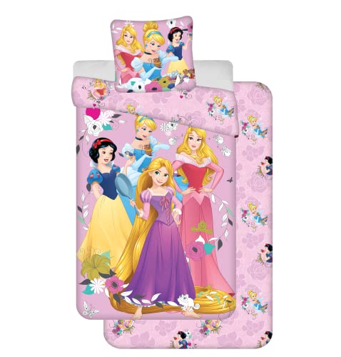 Disney Princesas - Juego de funda nórdica de 140 x 200 cm + funda de almohada + sábana bajera...