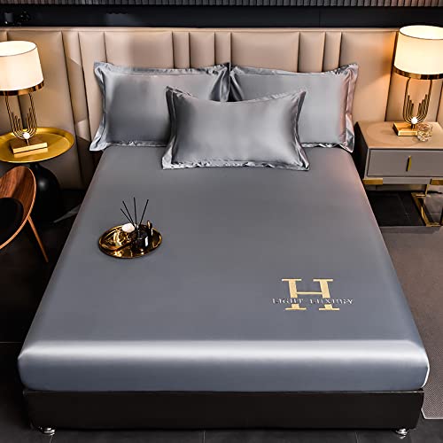 JIANINGHOME Sábanas de seda de 150 x 200 pulgadas, sábana bajera de seda de hielo, juego de tres...