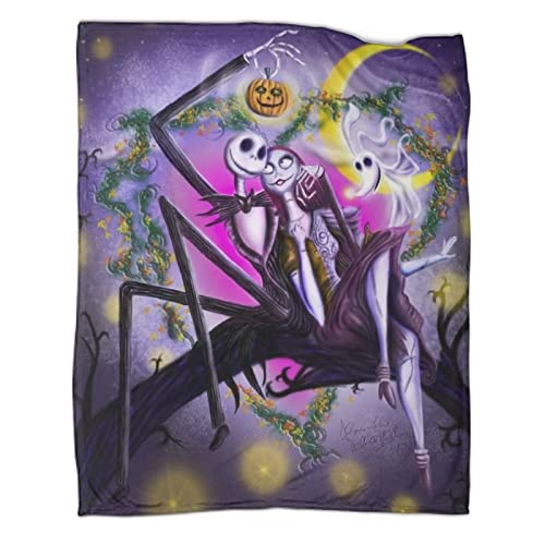 RINISA Pesadilla Antes de Navidad Manta 3D Jack y Sally Patr&oacute;n Manta Impreso Manta c&aacute;lida de Felpa...