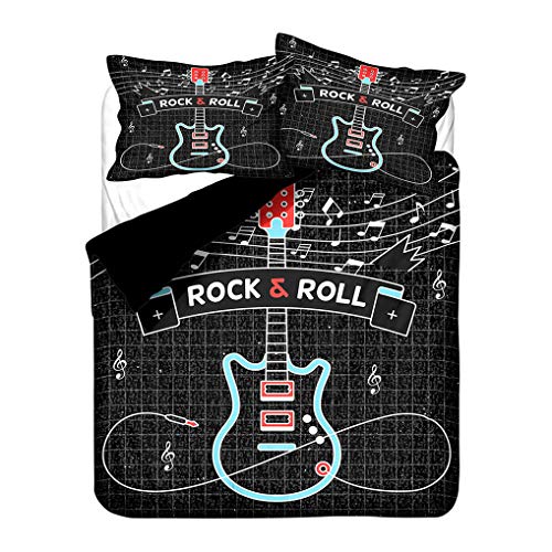 Ropa de Cama Guitarra Agua Fuego 3D Juego de Cama M&uacute;sica Rock Hippie Funda de edred&oacute;n y Funda de...
