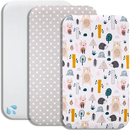 Lovely Hippo 2 Sabanas Minicuna Colecho 100% Algodon + 1 Protector de colch&oacute;n Impermeable para...