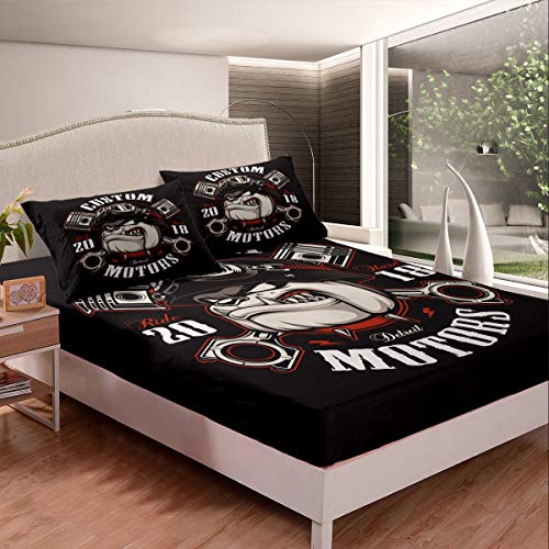 Juego de s&aacute;banas de Bulldog franc&eacute;s, dise&ntilde;o de Bulldog para Motociclista, Juego de Ropa de Cama...