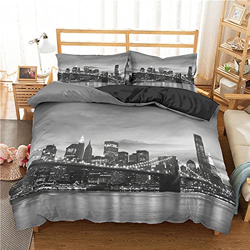 Impreso En 3D Nueva York Juego De Ropa De Cama 200X200Cm Juego De Ropa De Cama City En Blanco Y...