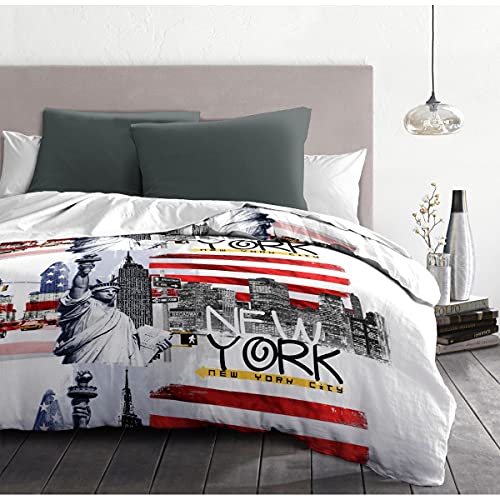 Home Linge Passion Dream in New York - Juego de Cama (3 Piezas, Microfibra, 220 x 240 cm), Blanco,...