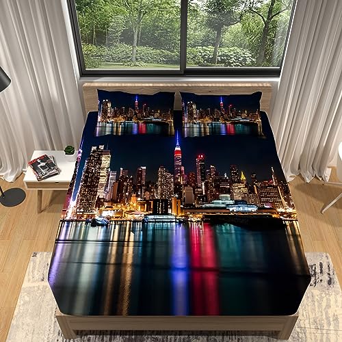 Sabana Bajera 180x200 cm Paisaje de la Ciudad de Nueva York 3D Microfibra S&aacute;bana Bajera Ajustable...