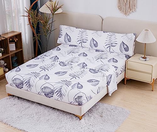 Meishida Juego Sábanas Estampada para Cama 150-3 Piezas - Sábana Bajera Ajustable 150x200+25cm,...