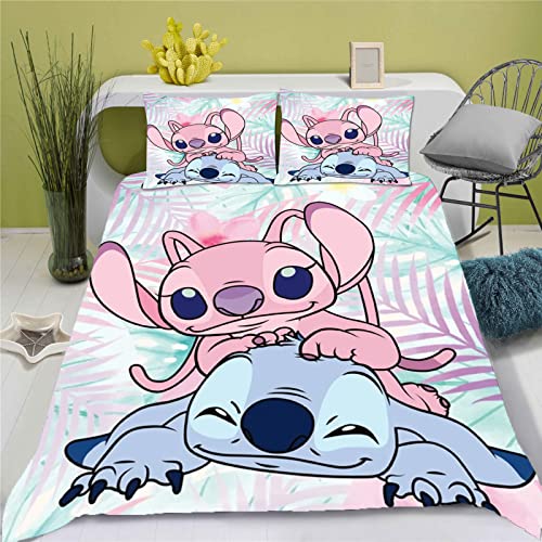 Bfrdollf Ropa de cama con diseño de Lilo y Stitch con estampado 3D, 135 x 200 cm, funda nórdica y...