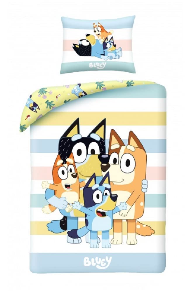 Halantex Juego de cama BLUEY Familia Perritos Bluey Bingo Bandit Chilli - Funda nórdica reversible...