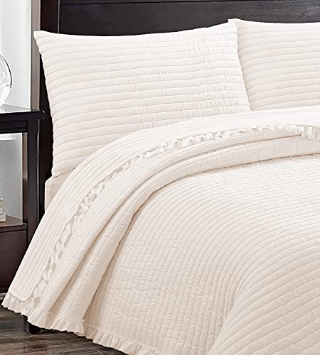 HaraDeco Colcha Bouti Volantes Cama 90, Termosellado Rayas Cl&aacute;sico,Cubrecama Elegante Fina, Colcha...