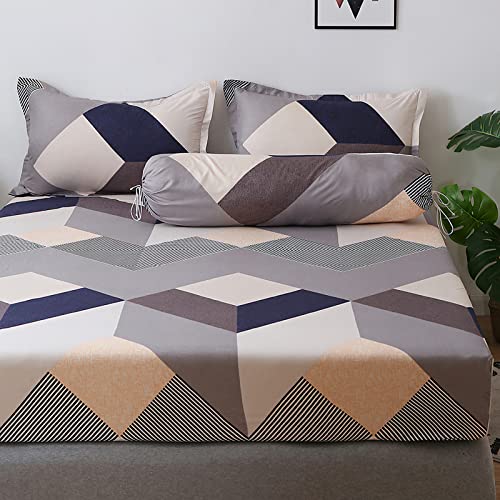 Sábana Bajera Ajustable Geométrico, Sabanas de Cama con Patrón de Cuadrilátero Multicolor,...