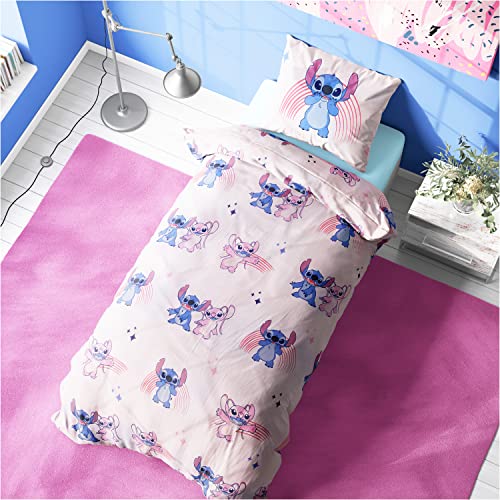 Disney Set de Fundas Nordicas Doble o Individual y Fundas de Almohada Stitch & Angel (Individual)