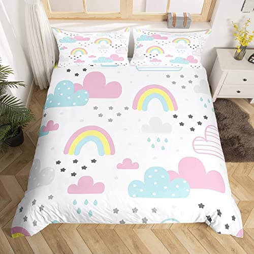 Funda Nordica Cama 90 Arco&iacute;ris Juego de Cama Nubes Microfibra Suave Impresi&oacute;n 3D Chica Funda...