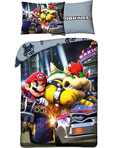 Halantex Mario Kart - Juego de Cama (100% algodón, Funda nórdica Reversible, 140 x 200 cm, Incluye...