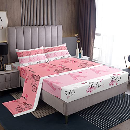 Juego de sábanas bajeras de la Torre Eiffel Paris Cityscape moderno juego de sábanas francesas...