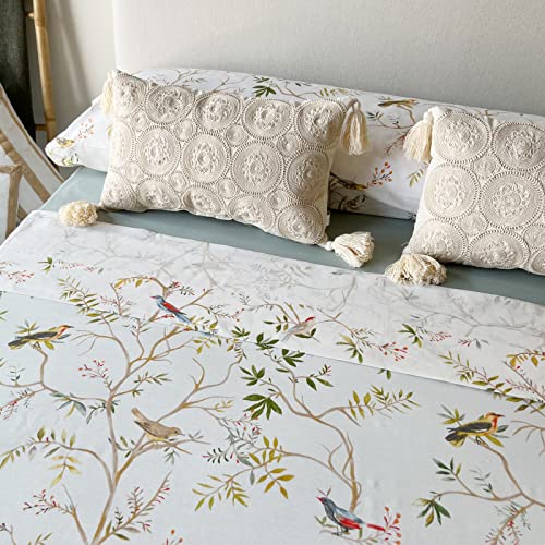 Juego de S&aacute;banas Estampadas P&aacute;jaros | 3 o 4 Piezas | Funda de Almohada, Bajera Ajustable y s&aacute;bana...