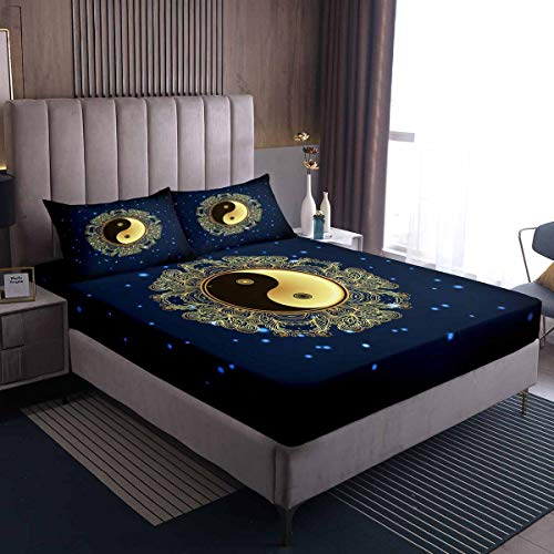 Yin Yang - Juego de s&aacute;banas para Cama con dise&ntilde;o de Mandala Hippie, para ni&ntilde;os, ni&ntilde;as, Adultos,...