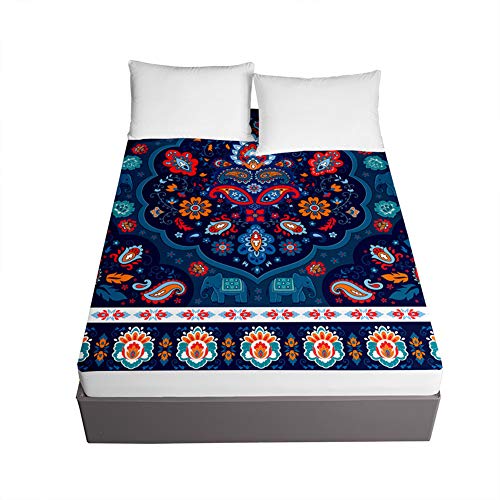 Chickwin Sábana Bajera Ajustable, Étnico Estilo Microfibra Sábana Ajustable - Elástico en el...