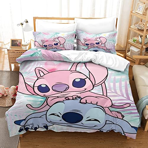 Lilo & Stitch Juego De Funda Nórdica Dibujos Animados para Niños Juego De Ropa De Cama De 2 Piezas...