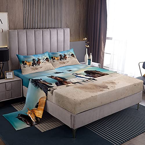 Loussiesd Juego de s&aacute;banas de caballo con dise&ntilde;o de animales de granja, juego de s&aacute;banas de...