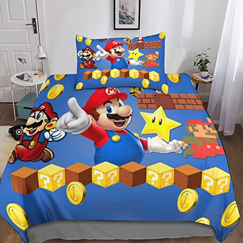 Super Mario Bros Juego De Funda Nórdica Impresión 3D 3 Piezas De Ropa De Cama con Cierre De...