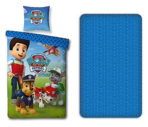 LesAccessoires Juego de Cama Patrulla Canina 3 Piezas Funda Nordica, S&aacute;bana Bajera y Funda de...