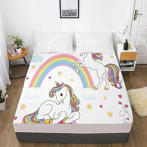 LJHTY Sabana Bajera 90x190 cm Unicornio Arcoiris Ajustables el&aacute;stica Sabanas Colchon 30 cm de...