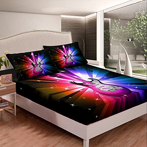 Juego de Cama de Guitarra Rock Music s&aacute;bana Ajustable para ni&ntilde;os, ni&ntilde;as, Adolescentes, Juego de...