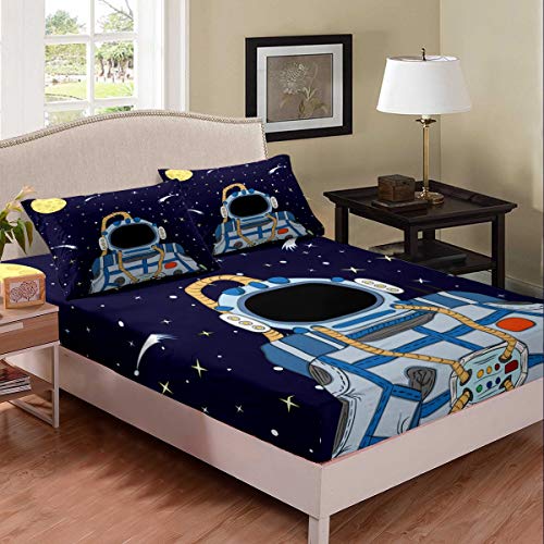 Homewish Juego de s&aacute;banas de astronauta con tem&aacute;tica espacial, funda de cama para ni&ntilde;os, ni&ntilde;as,...