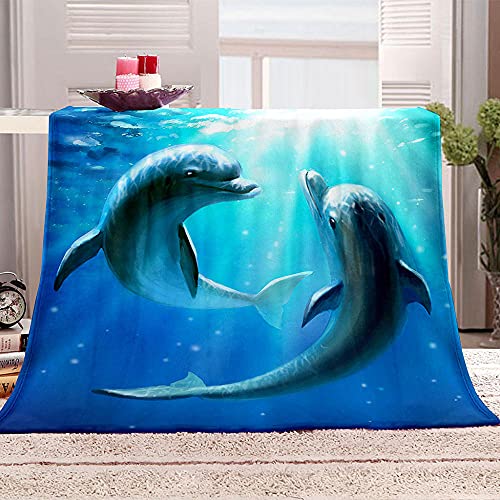 SJYHNB Manta de impresi&oacute;n 3D para sof&aacute;, Oc&eacute;ano y Delfines Manta de Franela, Manta de Lana,...