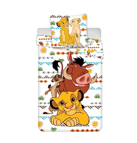 Juego de funda nórdica de 140 x 200 cm y funda de almohada de 65 x 65 cm, diseño con Simba, Timon...