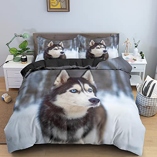 Funda Nordica Cama 90 Husky Gris Oscuro Microfibra Suave Juego de Sabanas 135x190 cm con Cierre de...