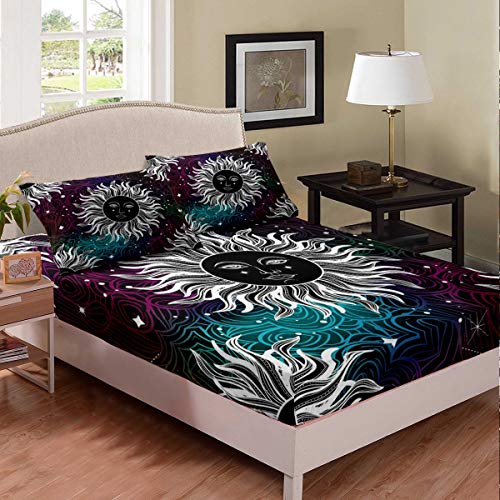 S&aacute;bana bajera ajustable con bolsillo profundo, Boho Chic con cielo estrellado para ni&ntilde;os,...