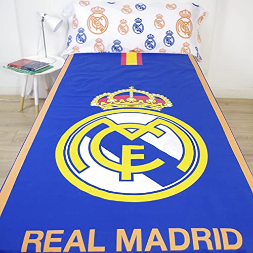 10XDIEZ Juego de Sábanas Real Madrid de 3 Piezas - Producto Oficial (Naranja - Cama 90 cm)