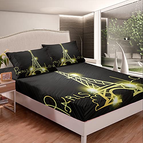 Chic Paris - Juego de sábanas con diseño de torre Eiffel para niños y niñas, juego de sábanas y...