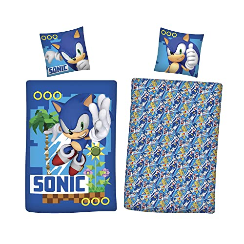 Familando Sonic Ropa de cama de 135 x 200 cm, 80 x 80 cm, para niños y adolescentes, ropa de cama...