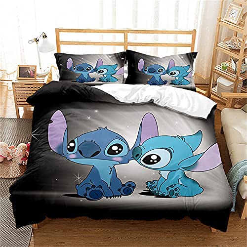 LKFFHAVD Stitch Juegos de ropa de cama con fundas de almohada, ropa de cama 3D, 100 % microfibra,...