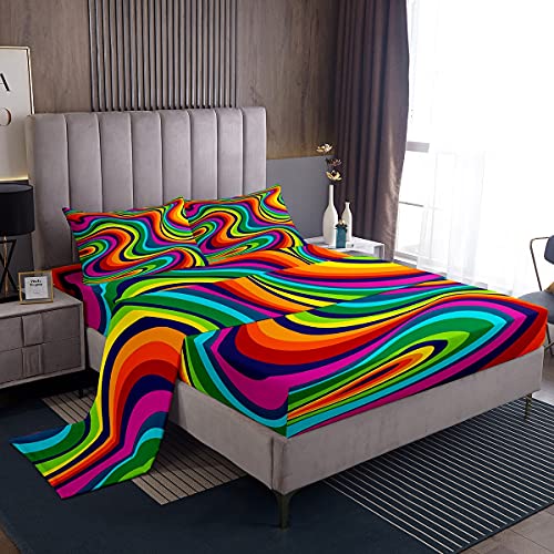 Loussiesd Juego de s&aacute;banas psicod&eacute;licas bohemias para mujer, juego de ropa de cama fluido colorido...
