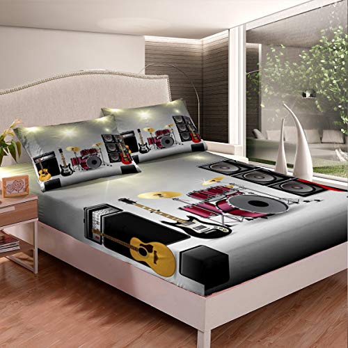 Juego de s&aacute;banas con tem&aacute;tica de m&uacute;sica rock, juego de s&aacute;banas para ni&ntilde;os y adolescentes, juego...