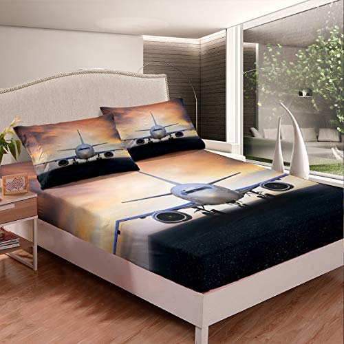 - Juego de s&aacute;banas de avi&oacute;n 3D con impresi&oacute;n de Hojas de Transporte para Aviones voladores para...