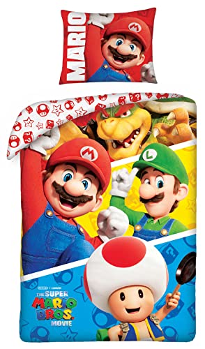 Halantex Juego de cama Super Mario Bros The Movie - 4 personajes Mario Luigi Toad Bowser - Funda...