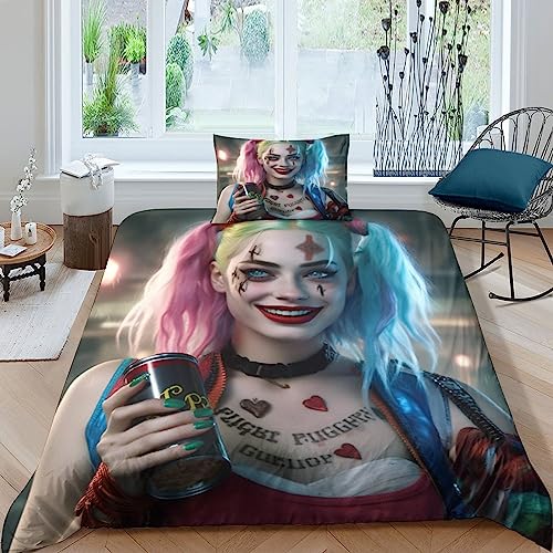 EDMKO Harley Quinn Juego De S&aacute;banas Y Fundas N&oacute;rdicas De Dise&ntilde;o 3D Clown Girl Microfibra Cierre...