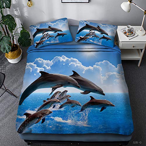 Funda N&oacute;rdica Animal Ropa De Cama De Delfines Cama Ocean Line Juego De 3 Piezas S&aacute;bana Digital 3D...