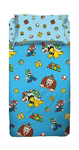 Super Mario - Juego de sábanas Individuales para Dormitorio, Funda de Almohada, sábana encimera,...