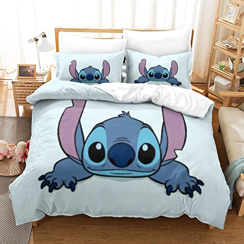 Stitch Juego De Ropa De Cama Juego De Funda Nórdica 3D Funda De Edredón De Microfibra Suave con...